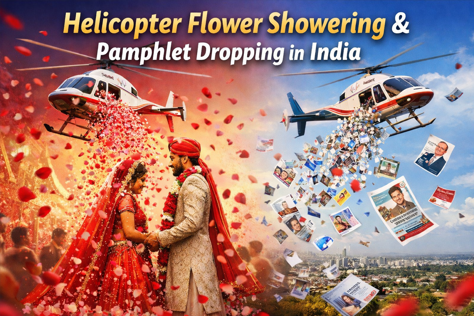 Helicopter Flower Showering & Pamphlet Dropping Service in India
